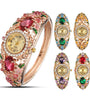 Deffrun Retro Style Ladies Bracelet Watch Flower Diamond Quartz Watch