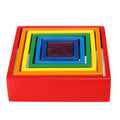 Nested Rainbow Wooden Stacking Blocks - Square 7-piece 6.1 x 6.1 x 1.73inch Toy nested stack games Building blocks