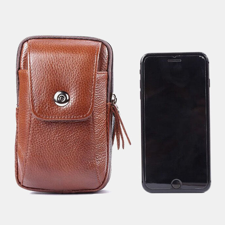 Men Genuine Leather Retro Business Waterproof Hanging 6.3 Inch Phone Bag Waist Bag