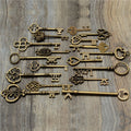 18 Vintage Skeleton Keys in Antique and Steampunk Styles - 18Pcs Old Look Key Lot Pendant Heart Bow Lock