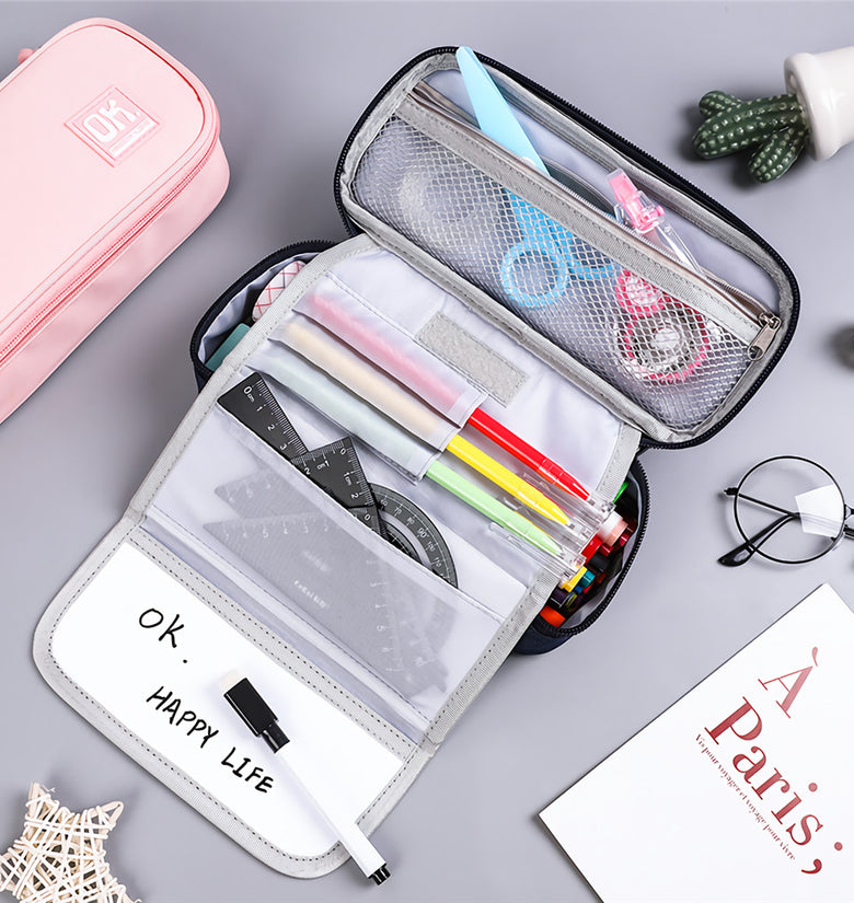 Portable Canvas Pencil Case Multifuction Large Capacity Whiteboard Pencil Bag Stationery School Students Storage Supplies