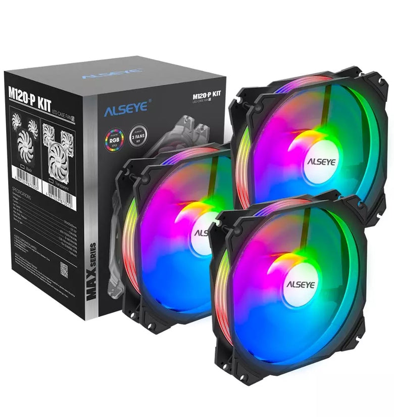 ALSEYE 120mm Cooling Fan 3pcs Set Adjustable RGB Lighting 4pin PWM + 3pin RGB Support Aura/RGB FUSION Max Series