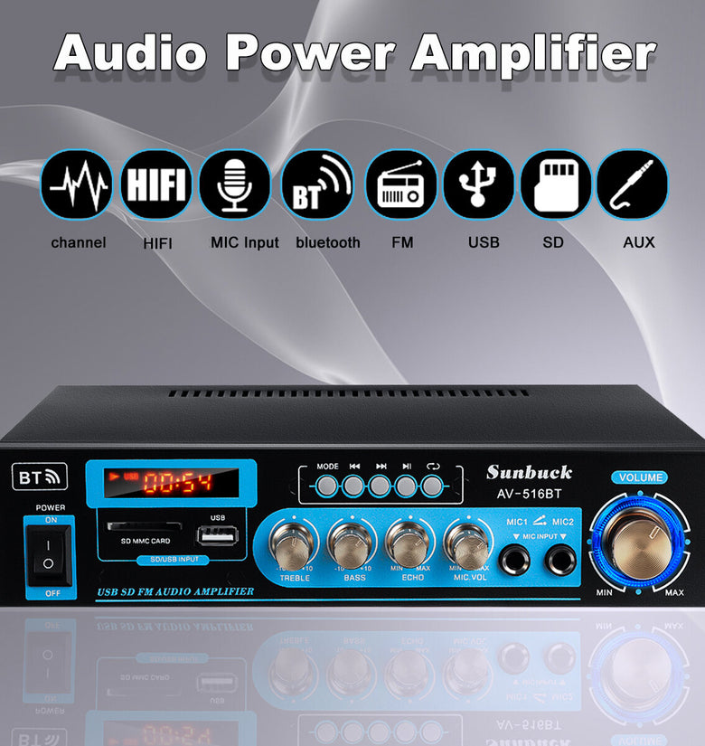 2000W bluetooth 5.0 Power Amplifier Home Stereo 2 Channel Audio FM DVD AUX