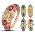 Deffrun Retro Style Ladies Bracelet Watch Flower Diamond Quartz Watch