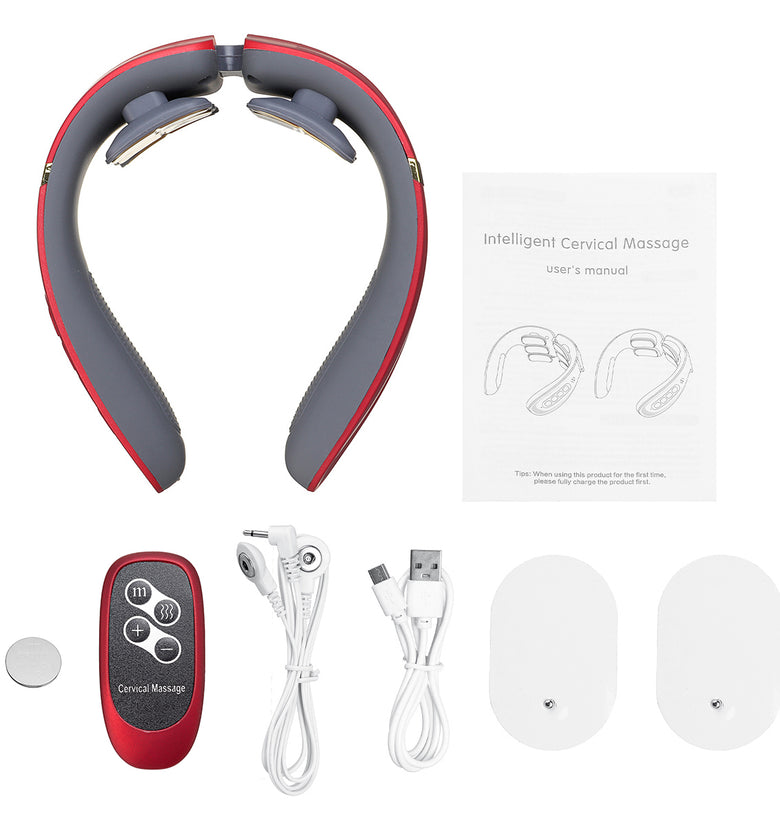 12 Heads Electric Neck Massager Hot Compress Pulse Neck Protector 12 Modes Shoulder Cervical Massage Device