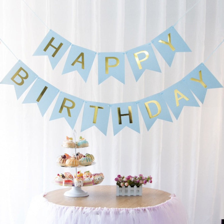 1 SET Paper Happy Birthday Party Bunting Banner Decorations Hanging Pastel Flags Party Decora