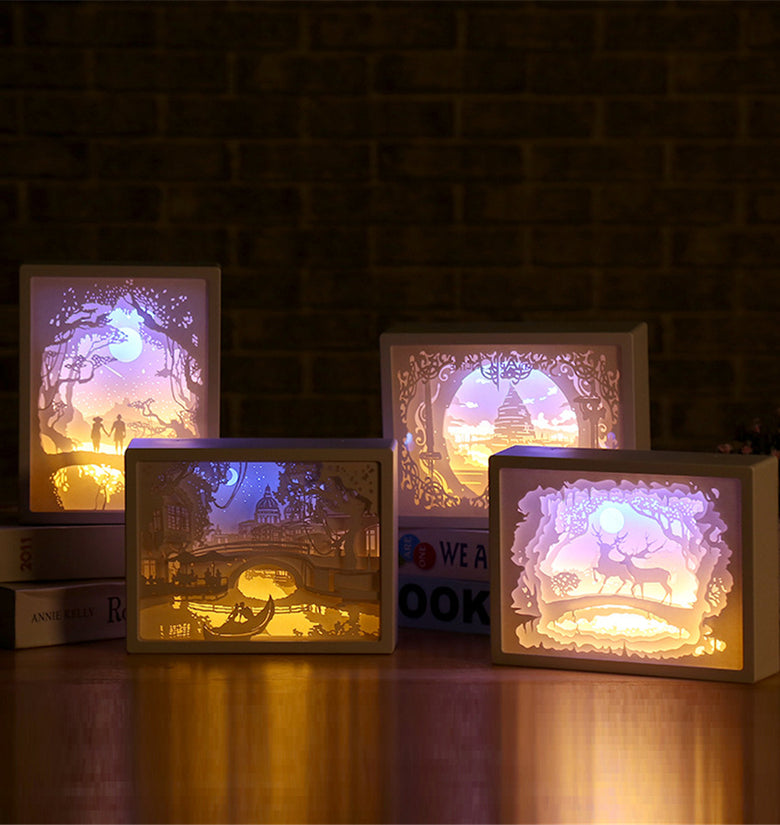 3D LED Night Light Paper Carving Table Lamp For Home Bedroom Family Dining Table Christmas Festive Desk Art Deco