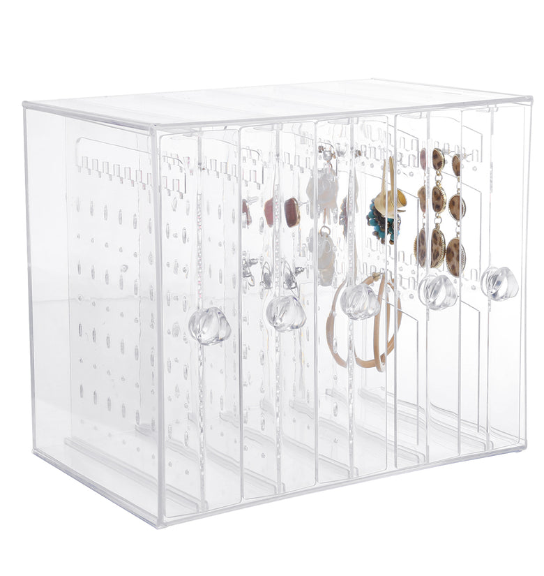 Dustproof Transparent Acrylic Earrings Jewelry Storage Box Desktop Display Stand Rack Tray Organizer