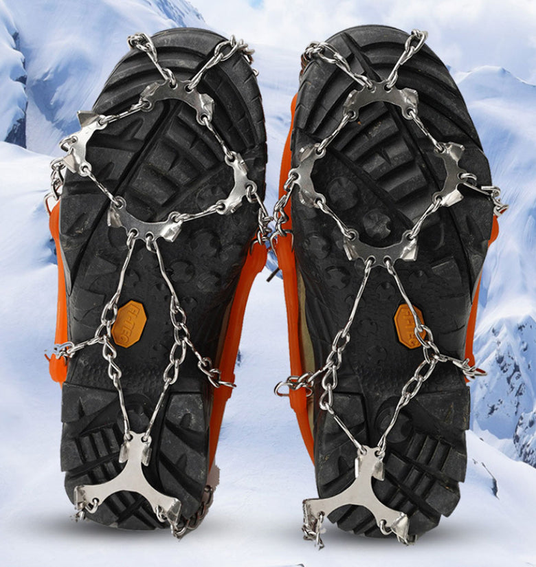 AUTO 12-teeth Ice Grip Stainless Steel Welding Chain Crampons Ice Cleats Non-slip Shoe Cover for Camping Climbing Snow Skiing