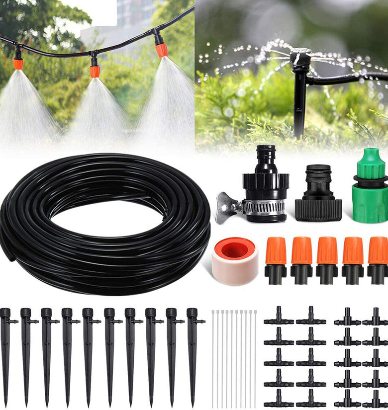 45Pcs 50ft/15m Drip Irrigation Kit  Garden Irrigation System with Distribution Tubing Hose Adjustable Nozzles Plant Watering Kit Mist Irrigation System for Garden Greenhouse Patio Lawn