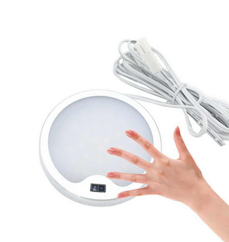 DC12V 5W  Round Hand Wave Sensor LED Switch Cabinet Light Aluminum Kitchen Wardrobe Counter Lamp