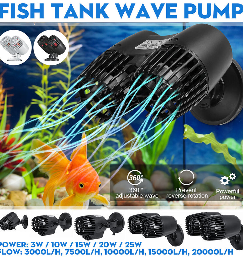 25W 20000L/H 800M 360  Adjustable Wave Pump Powerful Quiet Strong Suction Cup Silent Tank Fish Aquarium
