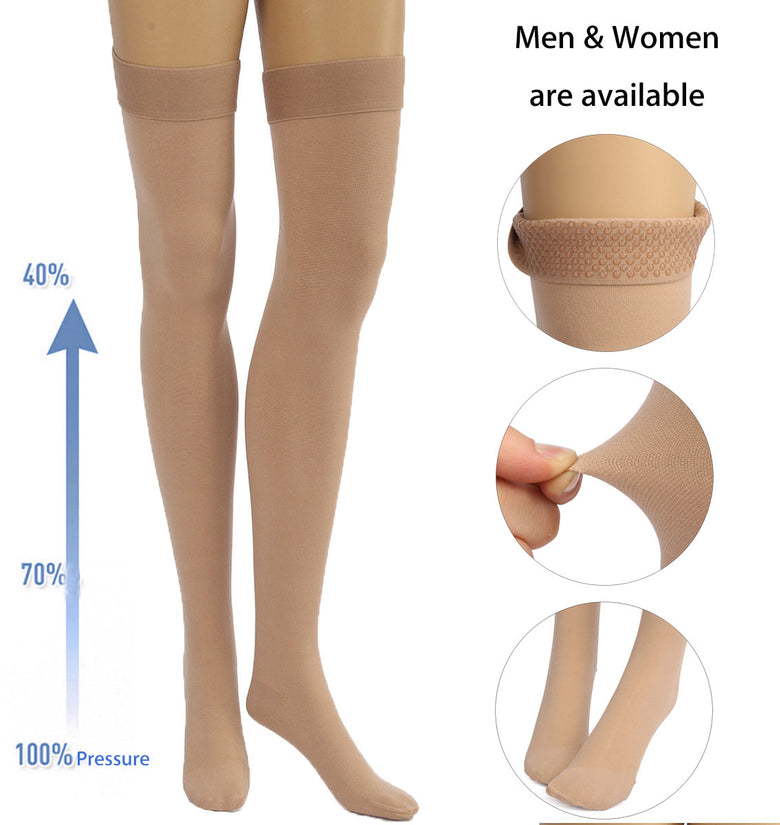 Skin Color Anti Skid Compression Thigh Stocking Prevent Varicose Vein Socks Pain Relief Close Toe