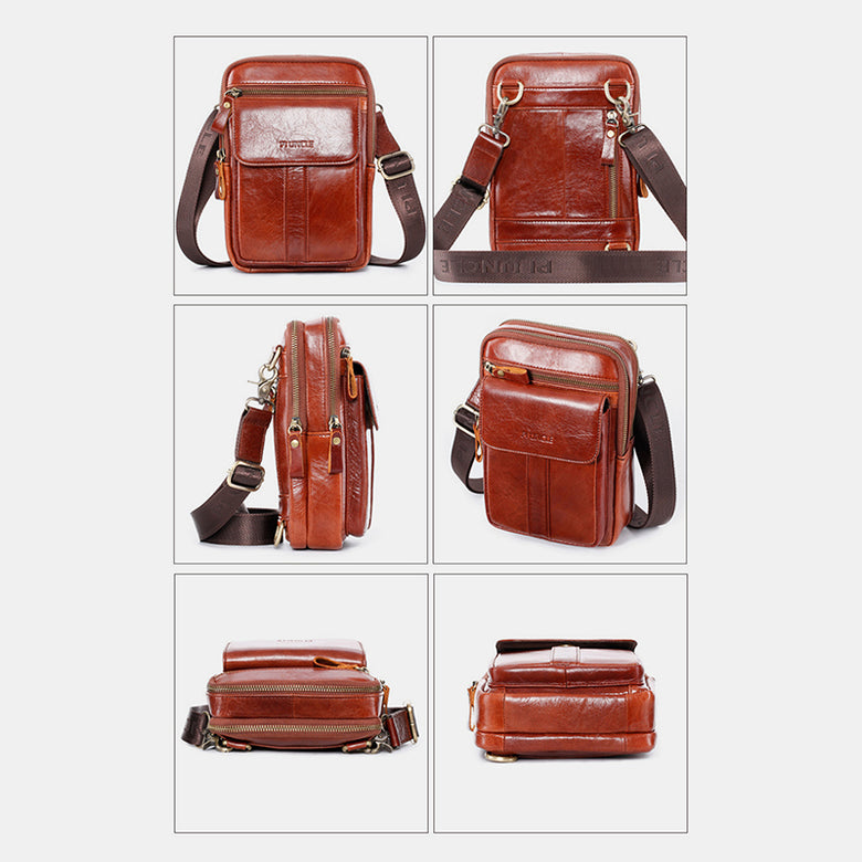Men Genuine Leather Retro Business Multi-function Chest Bag Shoulder Bag Cross Body Bag