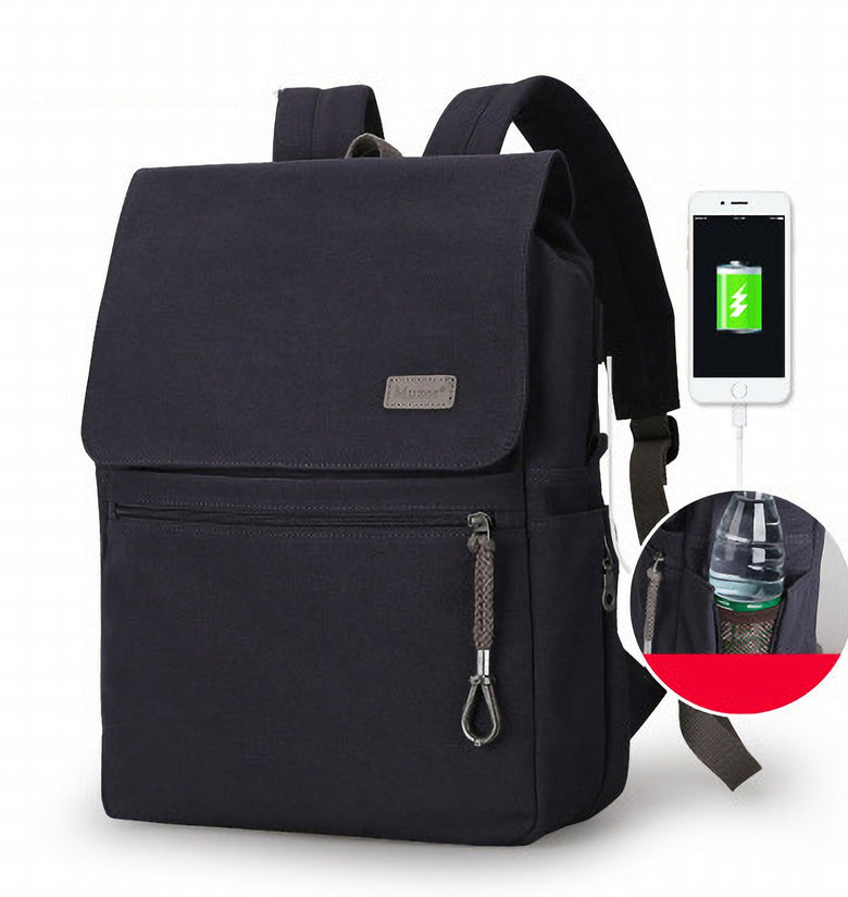 MUZEE 15.6 inch USB Chargering Backpack 20-35L Large Capacity Simple Causal Waterproof Fashion Canvas Laptop Bag