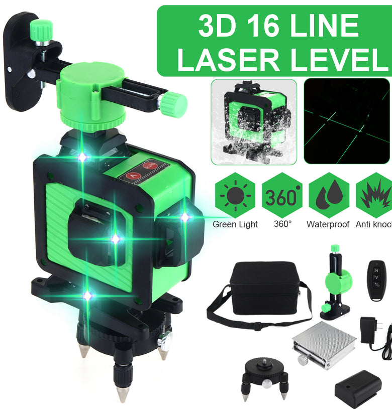 16 Line 360 Horizontal Vertical Cross 3D Green Light Laser Level Self-Leveling Measure Super Powerful Laser Beam
