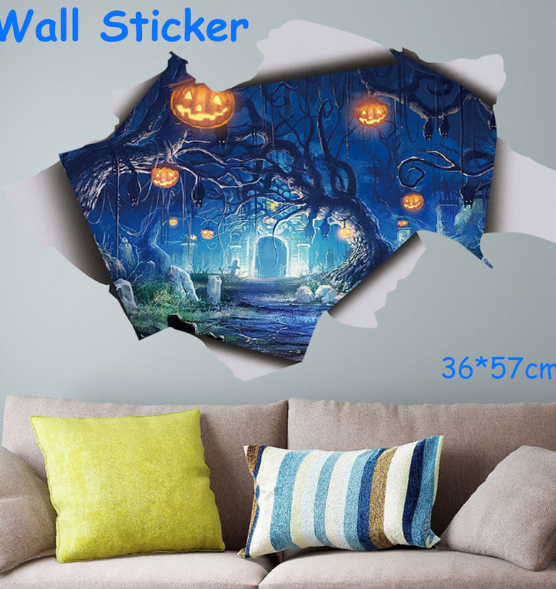 Halloween 3D Wall Sticker Decal Lamp Removable DIY Scary Decal Poster Mural Decor