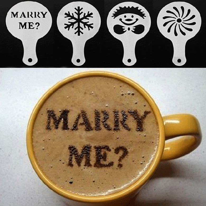 16 Pcs Plastic Coffee Template Stencils Cappuccino Chocolate Latte Art Mold Tools