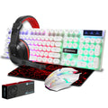 4Pcs Gaming Devices Set 104 Keys LED Backlit Waterproof Gaming Keyboard Ergonomic Mouse 3.5mm Wired Headset Anti-slip Mouse Pad Combo