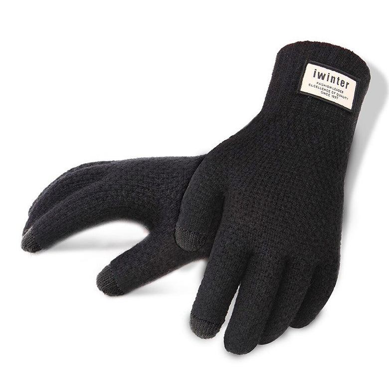 iwinter Winter Autumn Men Bike Knitted Gloves Touch Screen Male Thicken Warm Wool Cashmere Solid Gloves