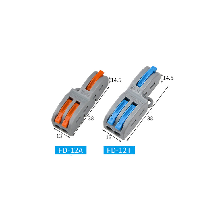 FD-12A/FD-12T Wire Connector 1 In 2 Out Wire Splitter Terminal Block Compact Wiring Cable Connector Push-in Conductor