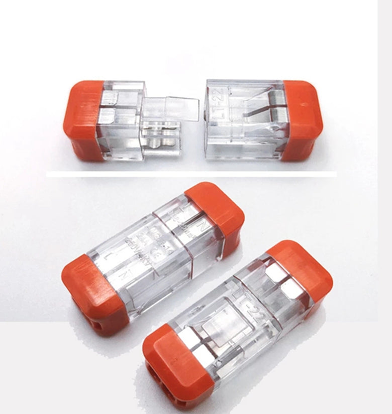 LT-22 2 Pin Transparent Quick Wire Connector Universal Compact Electrical Push-in Butt Conductor Terminal Block